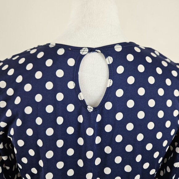 Star Vixen Womens Large Polka Dot Navy Maxi Dress Tie-Sleeves & Keyhole Back - Picture 7 of 11